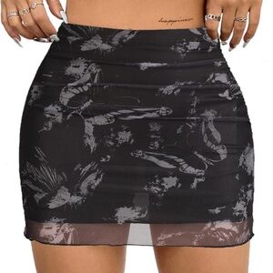 Women’s Mesh Black Butterfly Print Mini Skirt